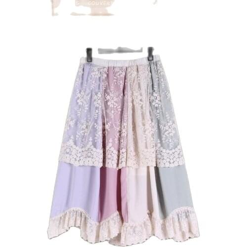 Lolita Sweet Cute Bohemian Hippie Boho Harajuku Retro Lace Ruffle Crochet Embroidery Chiffon Patchwork Cake Women Summer Skirt
