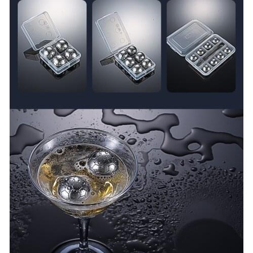 4/6/8pcs Round Stainless Steel Ice Cubes Suit Food Grade Reusable Whiskey Chilling Stones Party Bar Tool