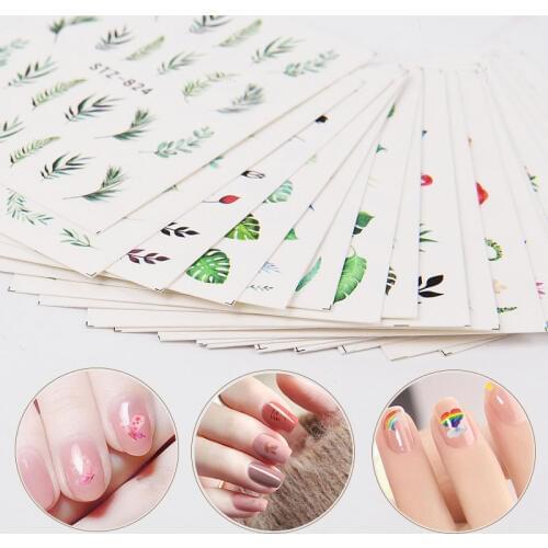 19 Designs Flamingo Nail Stickers Cactus Water Nails Decal and Sticker Nail Art Decorations Slider Manicure Watermark Foil Tips