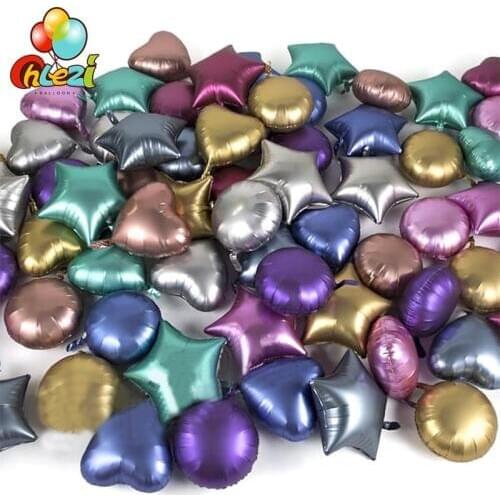 New 10pcs 18inch Chrome Metallic Heart star Round Helium Foil Balloons baby 1st Birthday Party Supplies wedding Decor Air Ballon