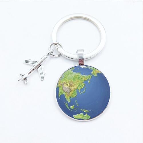 New World Map Keychain Travel Explore Discover Glass Dome Cabachon Plane Charm Pendant Keyring Men Women Gift Souvenir Charm Bag