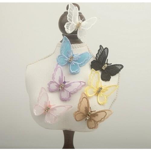 New 4Pcs/Lot Gold Patches Shiny 3D Butterfly Accessory For Apparel Sewing Materials Wedding Dress DIY Lace Trim