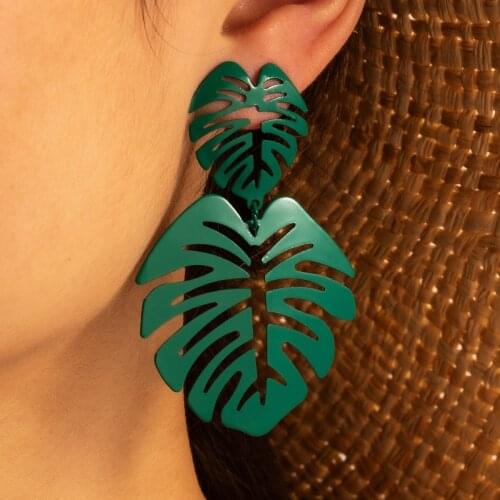 New European And American Double Leaf Earrings With Retro Personality Acrylic Branch Womens Earrings 2021 Fashion Jewelry