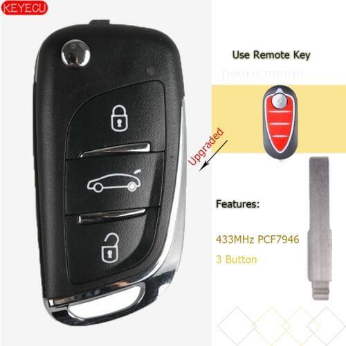 KEYECU Upgraded Flip Remote Key 3 Button Fob 433MHz PCF7946 for Alfa Romeo Mito Giulietta Brera 159 147 156 166 GT