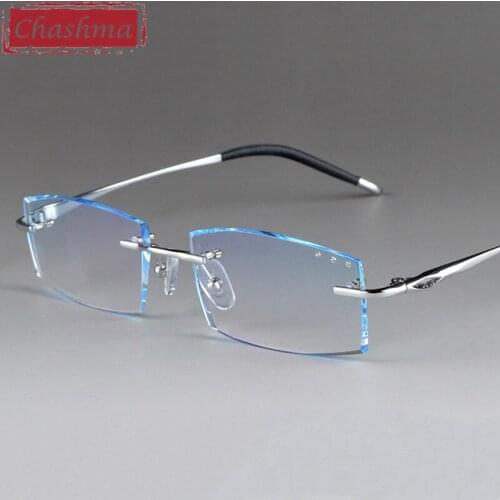 Rimless Titanium Diamonds Cutting Prescription Glasses Male Colored Lenses Optical Frame