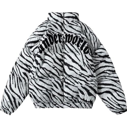Winter Parkas Jacket Men Women Zebra Stripes Hip Hop Street Thicken Coat Women Stand Collar Letter Embroid Casual Windbreaker