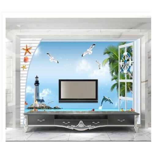 Custom photo wallpaper for walls 3 d Mediterranean landscape mural sea blue sky lighthouse tree seabird seascape background wall