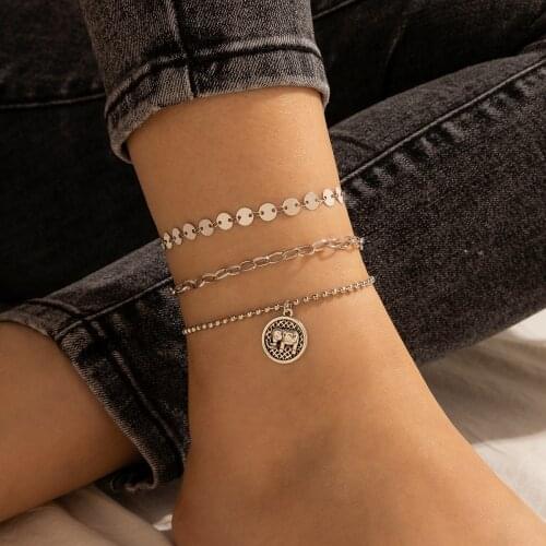HI MAN 3Pcs/Set Bohemian Fashion Carved Elephant Coin Geometric Anklet Women Classic Luxury Anniversary Jewelry Accessories