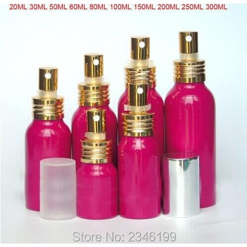 20ML 50pcs/lot Fuchsia High Grade Empty Aluminum Cosmetic Spray Bottle, Travel Portable Sprayer Refillable Bottle with Gold Head