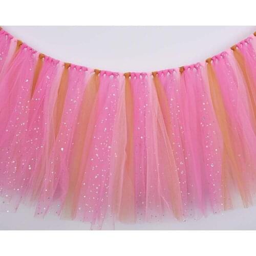 Qsupply Pink/Gold High Chair Tutu Skirt Baby Girls Birthday Party Decration Boys Girls Party Favor Baby Birthday Party Supplies
