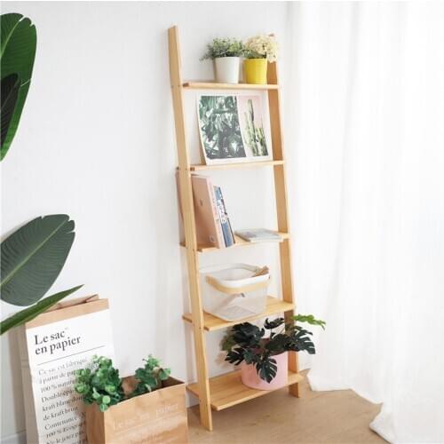 Nordic solid wood floor trapezoidal shelf against wall Multistory ladder simple flower rack bookshelf shelves organization