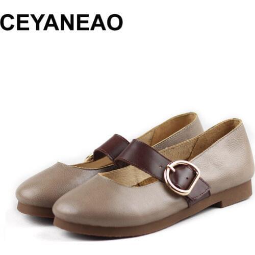 CEYANEAO Shoes Woman Flat Slip on Genuine Leather Ladies Flat Shoes 2018 Women Casual Shoes Female Footwear (128-1)