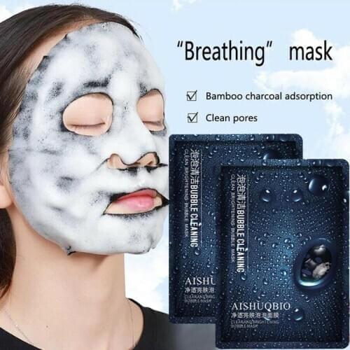 Moisturizing Bamboo Charcoal Black Face Mask Detox Oxygen Bubble Sheet Mask Remove Dirt Blackhead Deep Breath Ingress Hydration