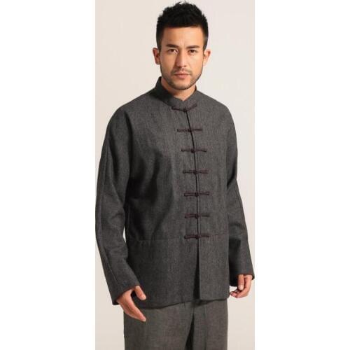 High Quality Drak Gray Chinese Mens Wool Kung Fu Jacket Winter Thick Warm Coat Mandarin Collar Outwear Size M L XL XXL XXXL