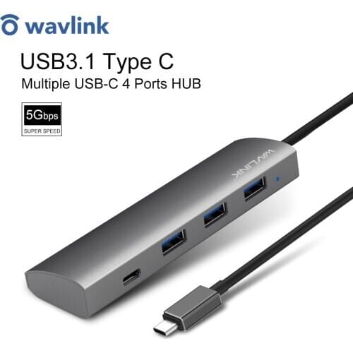 Wavlink 4 Ports USB Hub 3.0 USB-C Splitter Aluminum High Speed 5Gbps USB 3.1 Type C Hub Plug & Play For MacBook Notebook