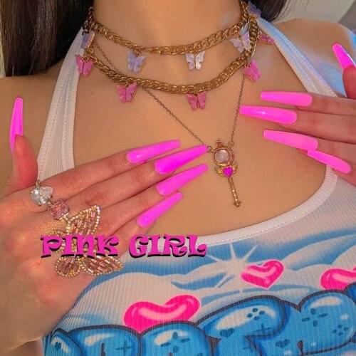 Y2k Jewelry Resin Butterfly Necklace for Women Metal Harajuku Vintage Rainbow Animal Necklace Charms 90s Aesthetic Gifts New