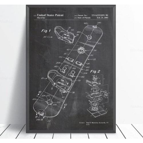 Snowboard Patent Blueprint Vintage Poster Wall Art Canvas Print Snow Skiing Canvas Painting Wall Pictures Sports Decoration