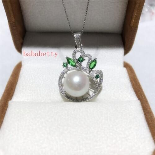 New Natural Freshwater Pearl 12-13MM White Pink Purple Edison Pearl Tibetan Silver Pendant Necklace Zircon inlay 003