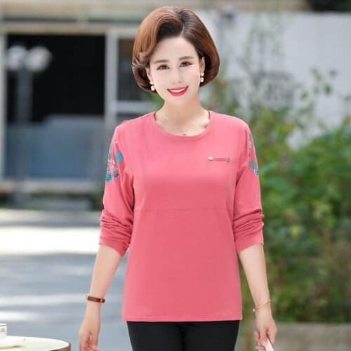 2020 Spring Autumn Women Long Sleeve T-shirt O-Neck Plus Size Women T Shirt for Mother Causal Loose Womens Long Sleeve Tops