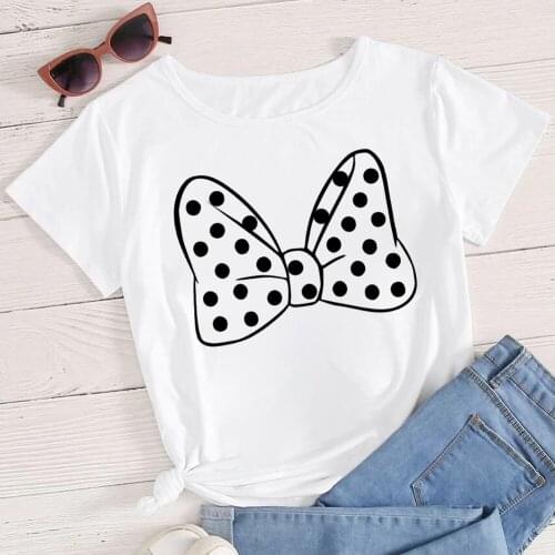 Minnie Bowknot Printed Female Tshirt Women Fashion Graphic T-Shirt Harajuku Style Short Sleeves Clothes Female Dropship