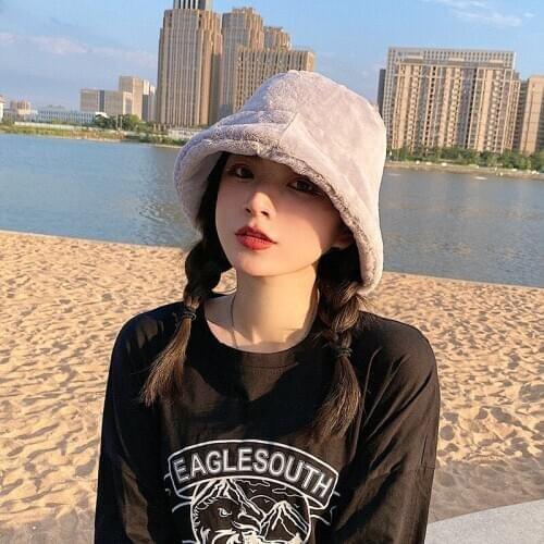 Winter Cow and Leopard Print Imitation Fur Plush Fisherman Hat Female Wild Plush Hat Thick Bucket Hat Outdoor Warm Hat