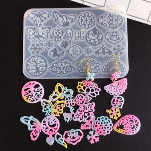 2Pcs Ancient Hollow Flower Molds Earrings Hairpin Necklace Fan Pendants Jewelry Resin Molds Jewelry Making Tools Kit