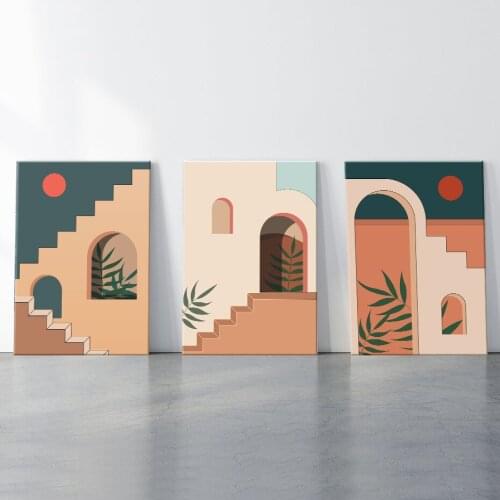 Abstract Morrocan Architecture Wall Art Prints Canvas Paintings Boho Style Aesthetic Posters Pictures for Bedroom Home Decor