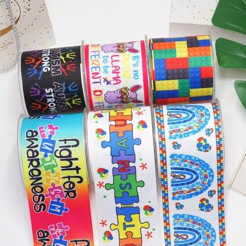 DIY World Autism Awareness Day Printed Grosgrain Ribbon For Craft Supplies Sewing Accessories 5 Yards. 53552
