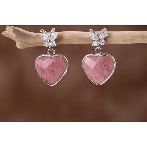 Butterfly Heart Dangled Drop Earrings Zircon Pin Women Natural Stone Earring Gifts