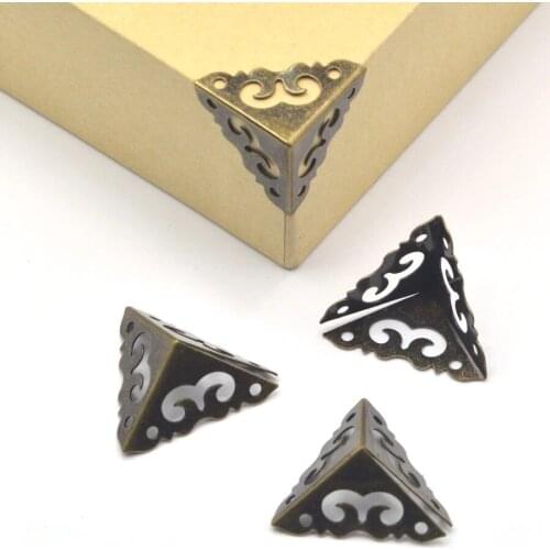 New 10PCS Antique Jewelry Box Corner Foot Wooden Case Corner Protector Bronze Golden Tone Flower Pattern Carved Metal Crafts