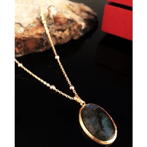 Dr Stone Natural Stone Women Labrodorit Stone Gold Plated Necklace XKRB4 372868414