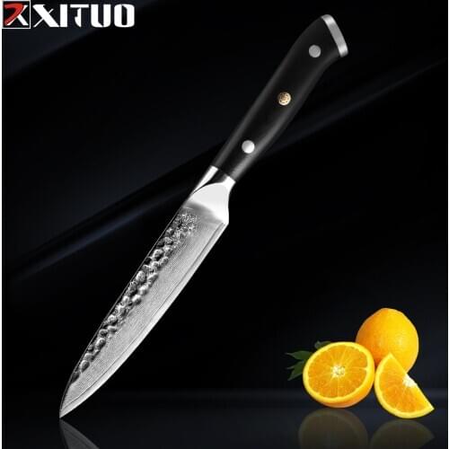 XITUO Damascus Knives Chef Knife Japanese Kitchen Knife Damascus VG10 Stainless Steel Utility Knives 5" Ultra Black G10 Handle
