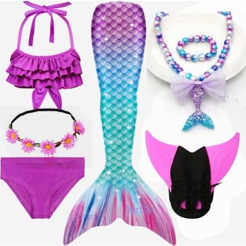 Children Swimsuit Fantasy Mermaid tail With Monofin Flipper Beach Bikini Kids Girls Swimming Halloween Birthday Gifts Children D