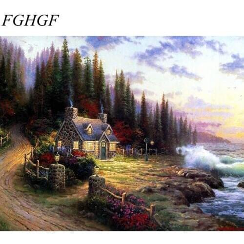 FGHGF Frameless Seaside Town Landscape Pictures Painting By Numbers Digital Oil Painting On Canvas For Living Room
