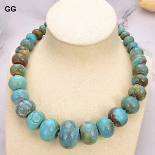 GuaiGuai Jewelry 19'' 9-21MM Graduate Blue Agate Necklace