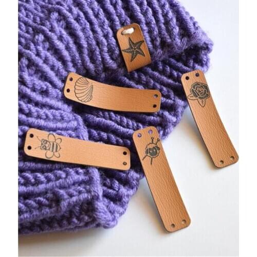 Pieces USA Made Caramel UltraLeather(Faux) Sewn Custom Product Tags, Product Labels, Knitting Crochet Tags, Clothing Tags