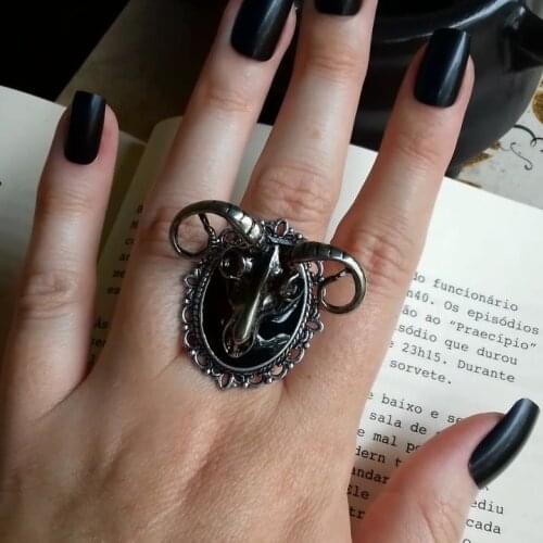 Goats Skull Ring -Ram Skull Gothic Style Ring- Aries Ring Spooky Adjustable Ring,gothic Ring,animal Skull