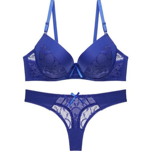 DKERT Women Bra Sets Sexy Lace Push Up Underwear Thong Set Transparent String Lingerie Set Bra and Panties