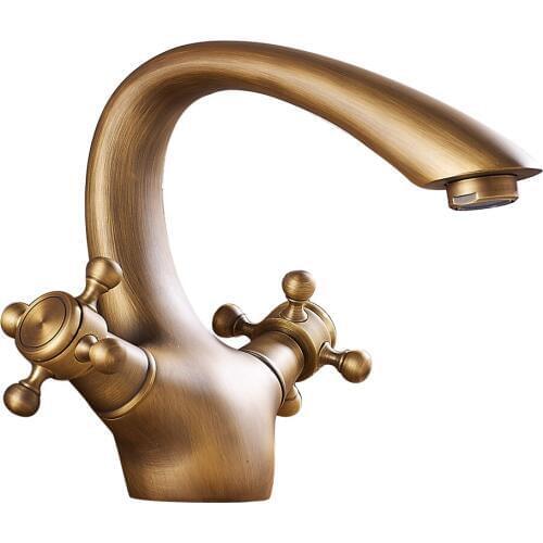 Two Ceramics Handles Water Filter Faucet Single Holes Water Intake Tap Retro Antique Brass Wash Basin Faucet