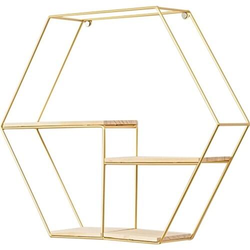 Creative Nordic Style Hexagonal Hive Storage Rack Wrought Iron Double-Layer Wall Shelf Bedroom Living Room Wall Hanging Ornament