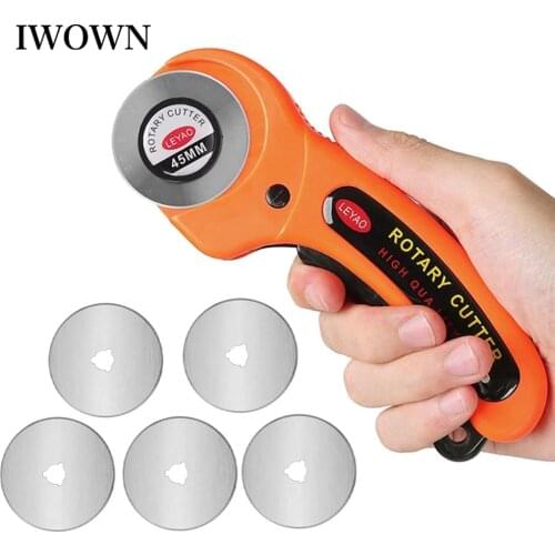 45mm Round Rotary Cutter with 5pc Blades Fabric Leather Cutting Tools for DIY Sewing Patchwork Quilting Crafting Sewing Supplies