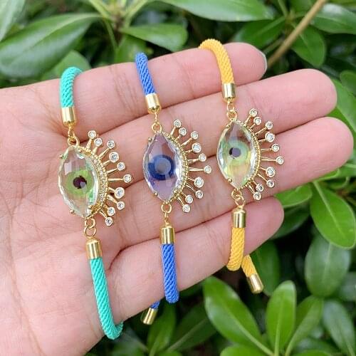 Hote Sale Adjustable Turkey Glass Evil Eyes Charms Bracelet Colorful String Rope Braided Evils Eye Bracelet For Girls