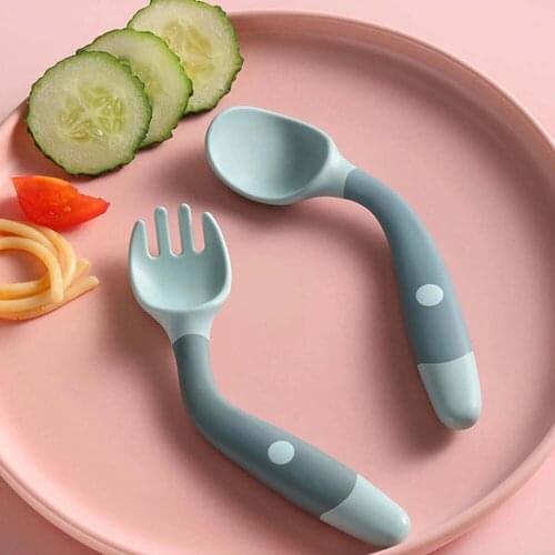 2Pcs/Set Baby Soft Twist Spoon Fork Feeding Set Child Kids Dishes Infant Toddler Feeding Accessories Tableware Childrens Goods