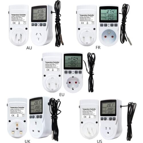 Multi-Function Thermostat Digital Temperature Controller Socket Outlet w/ Timer Switch Sensor Probe Heating Cooling 16A