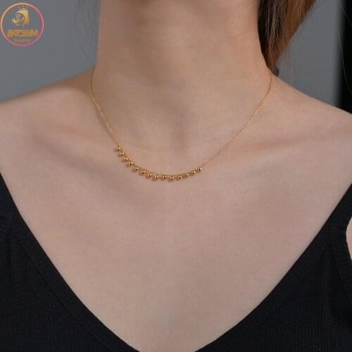 Akizoom Fashion Stainless Steel Necklace for Women Round Beads Chain Choker Necklaces 2 Color Jewelry Party Gift Dropshipping