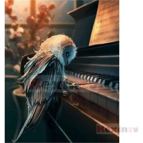 Kexinzu Full 5D DIY Square/Round Drill Diamond Painting "Owl piano" 3d Diamond Embroidery Cross Stitch Decor Gift K521