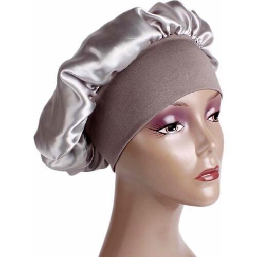New Soft Silk Wide-brimmed Elastic Headband Night Sleep With Nightcap Shower Cap Satin Long Hair Care Bonnet Hat Accessories