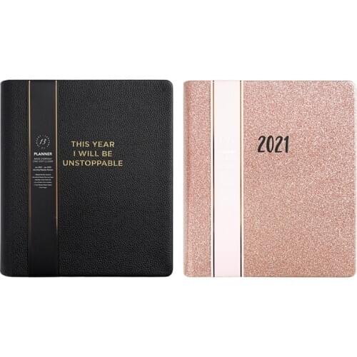 2021 Agenda Planner Organizer Leather B5 English Thicken Notebook Journal Daily D08A
