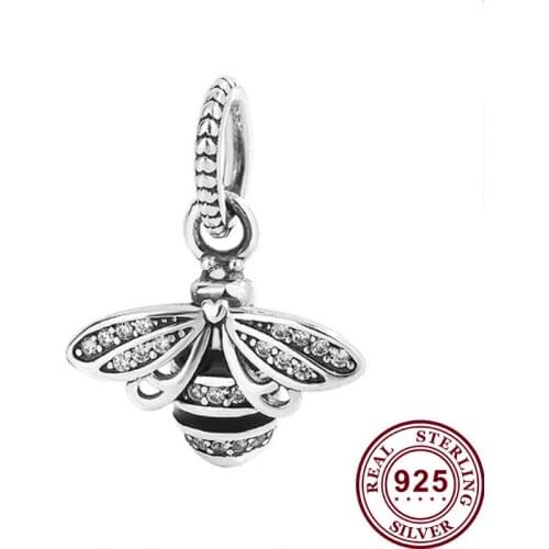 Original 925 Sterling Silver Charm New Product Shining Queen Bee Pendant Fit Pandora Women Bracelet & Necklace Diy Jewelry