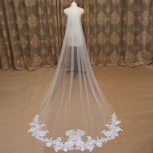 Real Photos Lace Long Wedding Veil 3 Meters Bridal Veil with Comb Beautiful Veil Bridal Welon Dlugi
